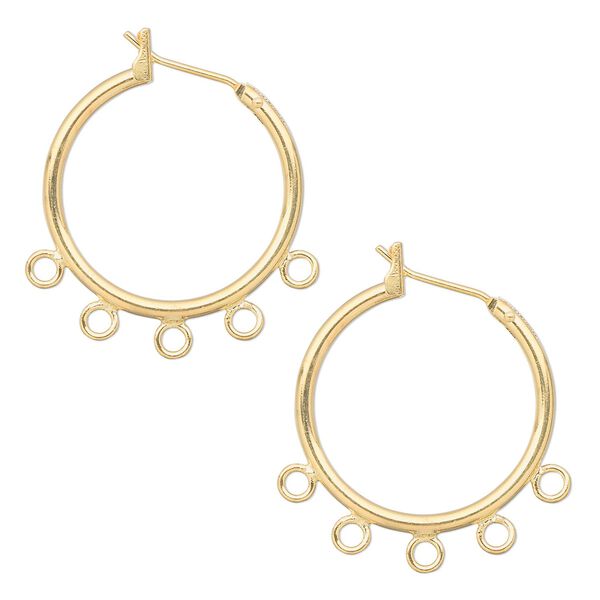 Earring hoop 1pkg10 gold-plated, 23mm round / latch-back / 5 closed loop, brass 5 pair image number 0