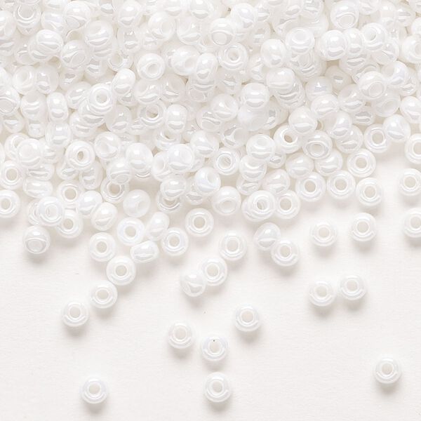 Seed bead, Preciosa Ornela Czech glass, pkg/50g, #8 rocaille, opaque luster chalkwhite, (46102). image number 0