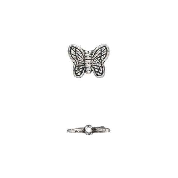 Bead, antique silver-plated "pewter" (zinc-based alloy), 10x8mm double-sided butterfly. Sold per pkg of 50. image number 0