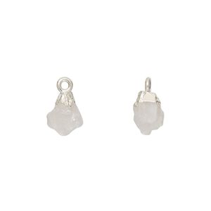 Rainbow moonstone / sterling silver 1pkg1, electrocoated hand-cut nugget drop natural 8x5mm-9x7mm