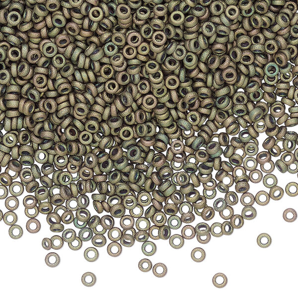 Seed bead, Miyuki, glass, pkg/250g, 2.2x1mm spacer rondelle, opaque iris khaki, (SPR2.2-2035). image number 0