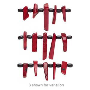 Bead mix, bamboo coral (dyed) and glass, red and black, 6x4mm barrel and extra-large to gigantic top-drilled chip, Mohs hardness 3-1/2 to 4. Sold per pkg of 11.