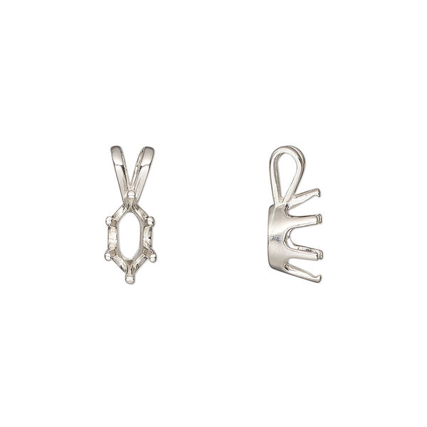 Pendant, Sure-Set™, sterling silver, 8x4mm 6-prong marquise basket setting. Sold individually. image number 0