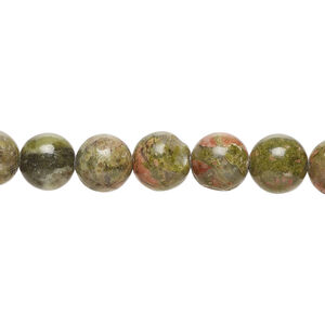 Unakite 1pkg1, round bead natural, 15 inch 8mm