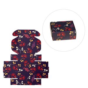 Box, paper, multicolored, 3x3x1-inch unassembled square with ginkgo biloba flower design. Sold per pkg of 10.