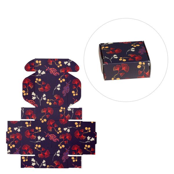 Box, paper, multicolored, 3x3x1-inch unassembled square with ginkgo biloba flower design. Sold per pkg of 10. image number 0