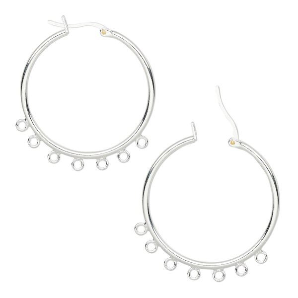 Earring hoop 1pkg2 silver-plated, 32mm round / latch-back / closed loop, brass 1 pair image number 0