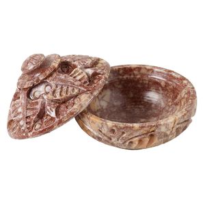 Soapstone 1pkg1, hand-cut trinket box / leaf design lacquered 2.25x1.5 inch