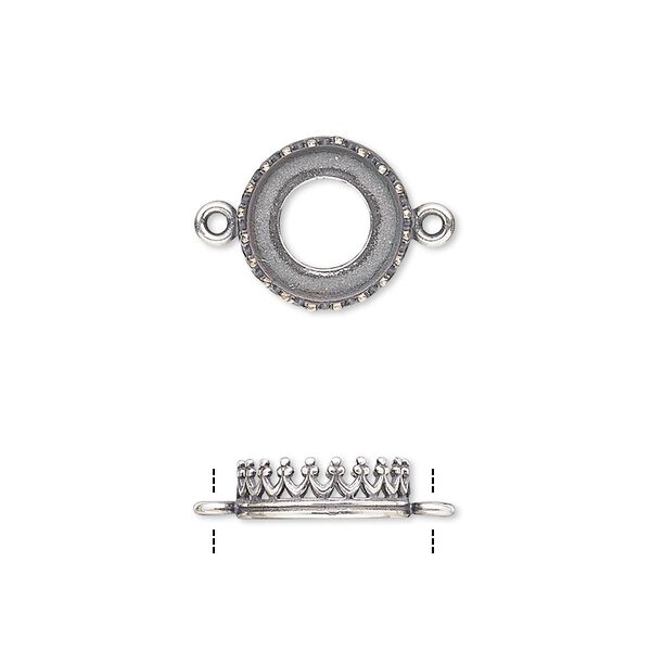 Link, JBB Findings, antique silver-plated brass, 11.5mm round with open back and decorative trim, 10mm round bezel setting. Sold per pkg of 2. image number 0