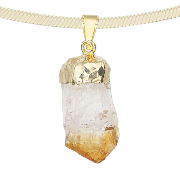 Pendant, citrine (heated) with gold-plated brass and copper, 19x13mm-38x20mm hand-cut point. Sold individually. image number 0