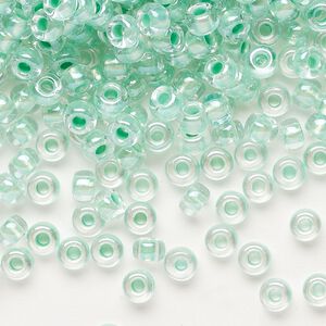 Seed bead, Miyuki, glass, pkg/250g, #6 rocaille, translucent mint pearl-lined glacier blue, (RR-3806).