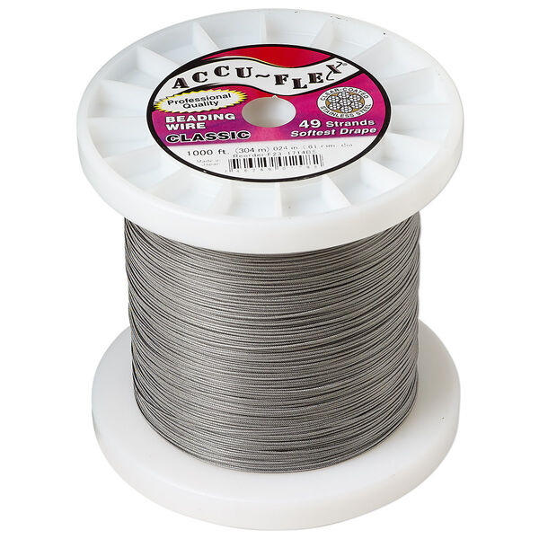 Beading wire, Accu-Flex®, nylon and stainless steel, clear, 49 strand, 0.024-inch diameter. Sold per 1,000-foot spool. image number 0
