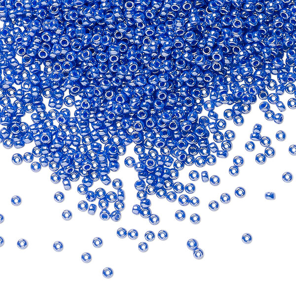 Seed bead, Miyuki, glass, pkg/250g, #15 rocaille, opaque luster cyan blue, (RR-432). image number 0