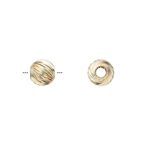 Bead, 14Kt gold, 8mm corrugated twisted round. Sold individually. image number 0