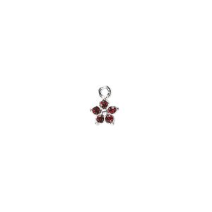 Charm, crystals and sterling silver, Siam, 6mm single-sided flower. Sold per pkg of 2.