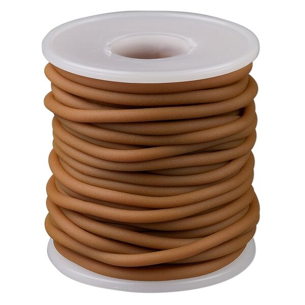Cord, synthetic rubber, beige, 3mm round. Sold per pkg of 10 meters (32.8 feet). image number 0