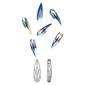 Flat back 6pk crystal AB foil back, Crystal Passions® 10x2.8mm raindrop 2304
