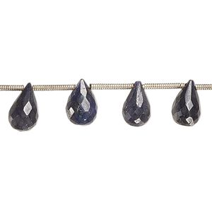 Blue sapphire 1pkg17, hand-cut top-drilled faceted teardrop bead 8x6mm-11x7mm