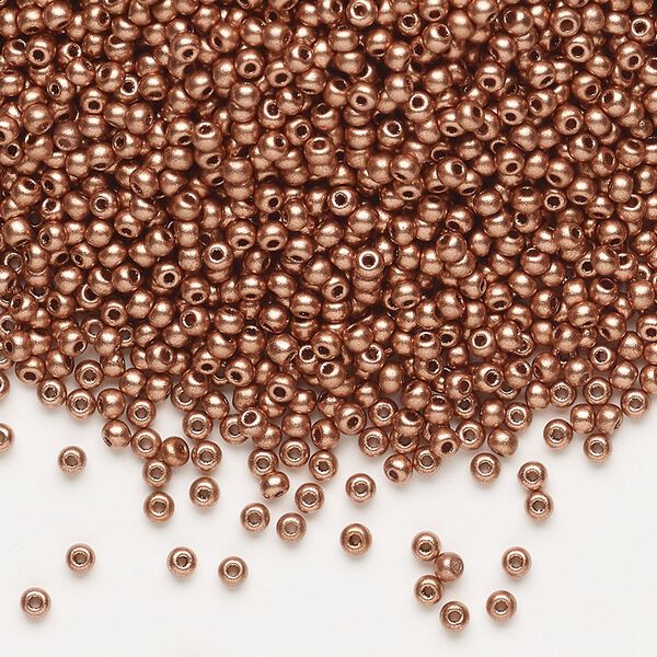 Seed bead, Preciosa Ornela Czech glass, pkg/50g, #11 rocaille, opaque metallic soft copper, (01770). image number 0