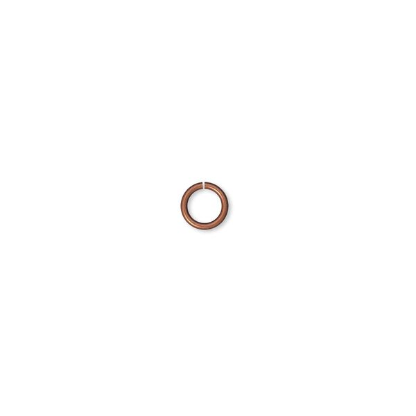Jump ring, antique copper-plated brass, 5mm round, 3.6mm inside diameter, 22 gauge. Sold per pkg of 100. image number 0