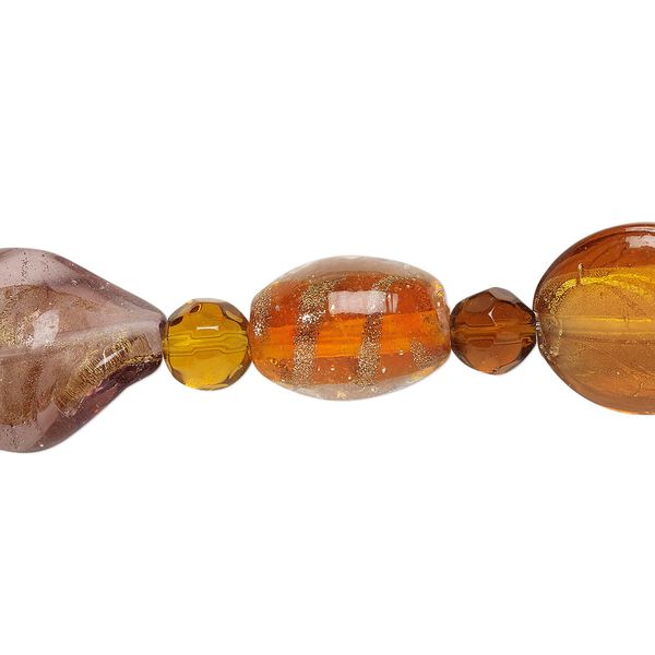 Free gift lampworked glass beads 1pkg1, mixed shapes amber / yellow, 7 inch mixed sizes image number 0