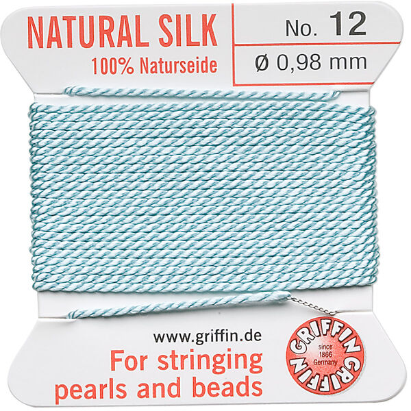 Thread, Griffin, silk, turquoise blue, size #12. Sold per 2-meter card (approximately 78 inches). image number 0