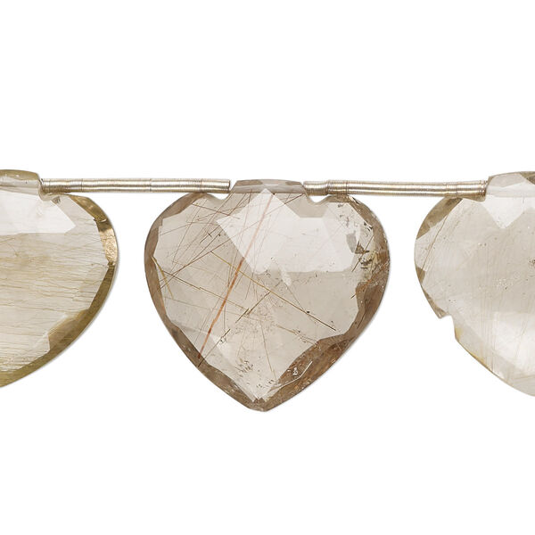 Bead, golden rutilated quartz (natural), 21x19mm-27x25mm hand-cut top-drilled faceted puffed arrowhead, B grade, Mohs hardness 7. Sold per pkg of 8. image number 0