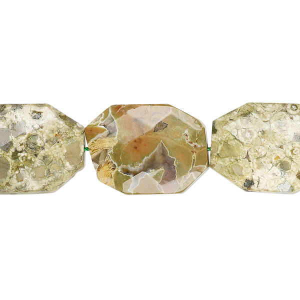 Bead, rhyolite (natural), light to dark, 25x20mm faceted octagon, B grade, Mohs hardness 6-1/2 to 7. Sold per 15-1/2" to 16" strand. image number 0