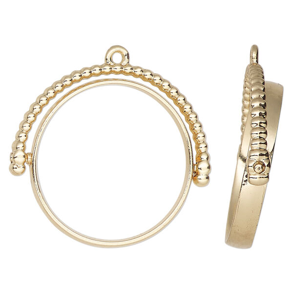 Focal, gold-finished "pewter" (zinc-based alloy), 32x29mm open round with rotating center and beaded top. Sold per pkg of 2. image number 0