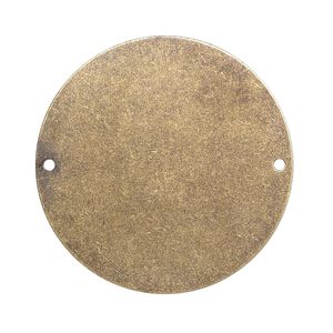Link, brass, 34mm double-sided flat round blank with (2) 1.4mm holes. Sold per pkg of 4.