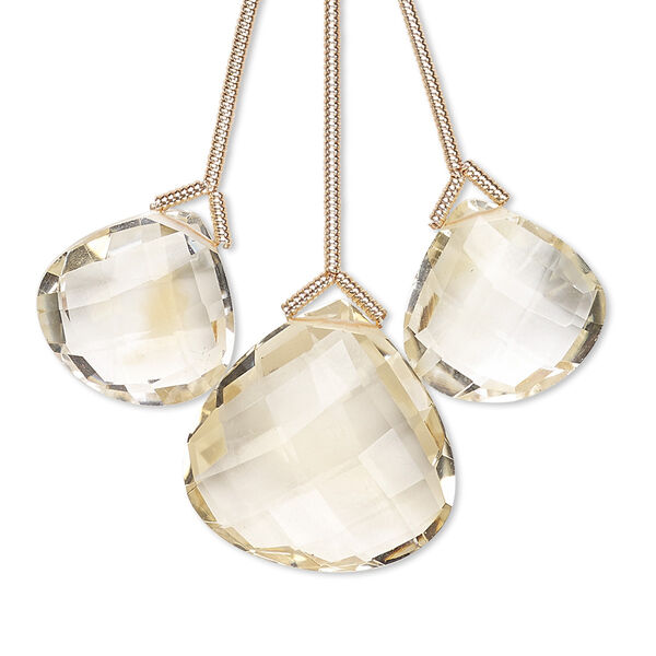 Bead, citrine (dyed / heated), 14x14mm and 18x18mm hand-cut top-drilled faceted pear, B grade, Mohs hardness 7. Sold per pkg of 3 beads. image number 0