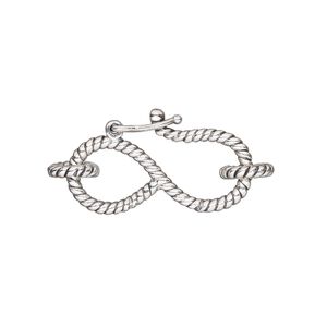Clasp S-hook 1pkg1 sterling silver, 25x14mm rope / safety latch / 7mm 13 gauge closed jump ring, antiqued 1-strand