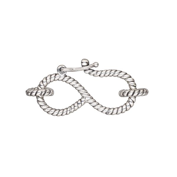 Clasp S-hook 1pkg1 sterling silver, 25x14mm rope / safety latch / 7mm 13 gauge closed jump ring, antiqued 1-strand image number 0