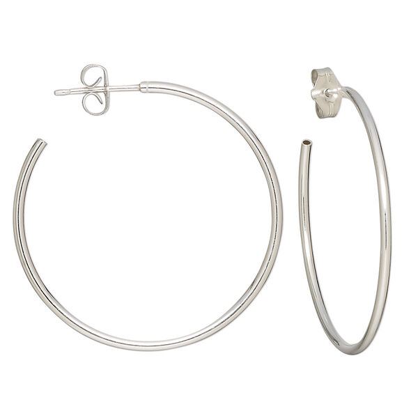 Earring, sterling silver, 30.5mm hoop with post and flexible hollow tube. Sold per pair. image number 0