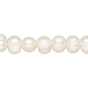 Pearl, cultured freshwater (bleached), white, 7-9mm semi-round, D grade, Mohs hardness 2-1/2 to 4. Sold per 16-inch strand.