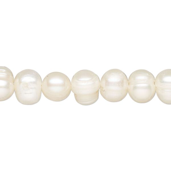 Pearl, cultured freshwater (bleached), white, 7-9mm semi-round, D grade, Mohs hardness 2-1/2 to 4. Sold per 16-inch strand. image number 0