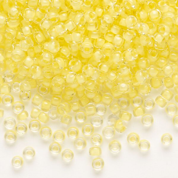 Seed bead, Dyna-Mites™, glass, translucent inside color yellow, #8 round. Sold per 1/2 kilogram pkg. image number 0