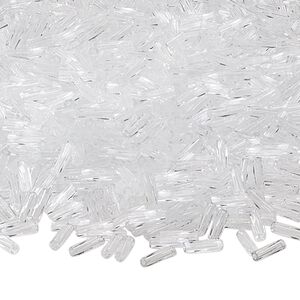 Bead, Miyuki, bugle bead, glass, pkg/250 g, 6x2mm center-drilled twisted, transparent crystal clear, (TW-131).