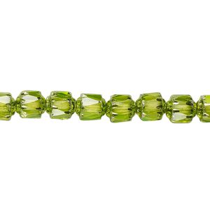 Bead, Czech dipped décor glass, lime green Apollo AB, 6mm round cathedral. Sold per 15-1/2" to 16" strand.