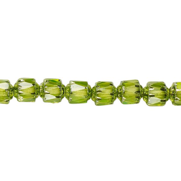 Bead, Czech dipped décor glass, lime green Apollo AB, 6mm round cathedral. Sold per 15-1/2" to 16" strand. image number 0