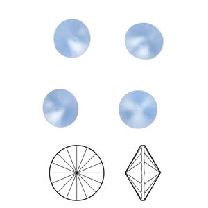 Chaton 8pk light sapphire frost foil back, Crystal Passions® 8.16-8.41mm rivoli SS39 1122