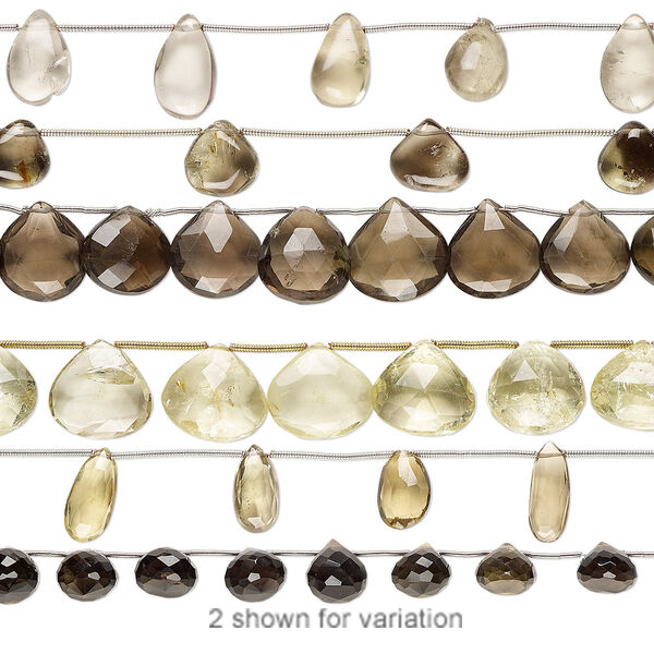 Smoky quartz / lemon quartz / lemon smoky quartz 1pkg3, hand-cut top-drilled faceted teardrop bead 6 inch mix 9x7mm-23x16mm image number 0