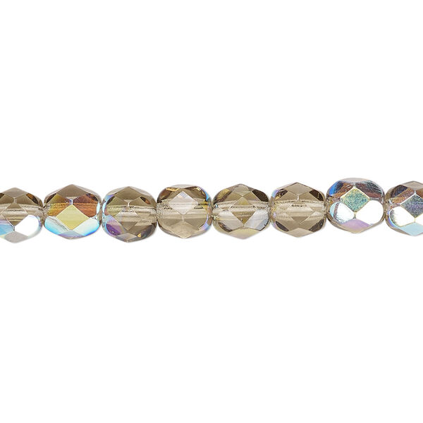 Bead, Czech fire-polished glass, translucent smoke AB, 6mm faceted round. Sold per pkg of 1,200 (1 mass). image number 0