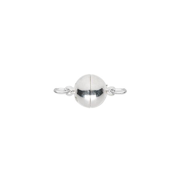 Clasp, magnetic, sterling silver, 8mm smooth round. Sold individually. image number 0