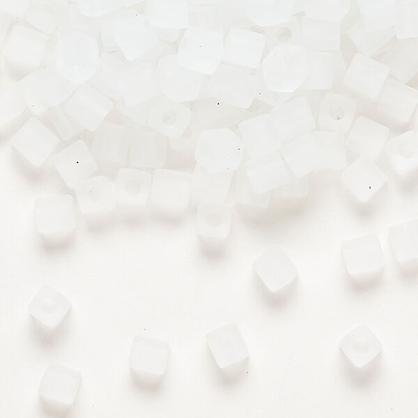 Seed bead, Miyuki, glass, pkg/250g, 3.5-3.7mm square, translucent frosted clear (SB-131F). image number 0