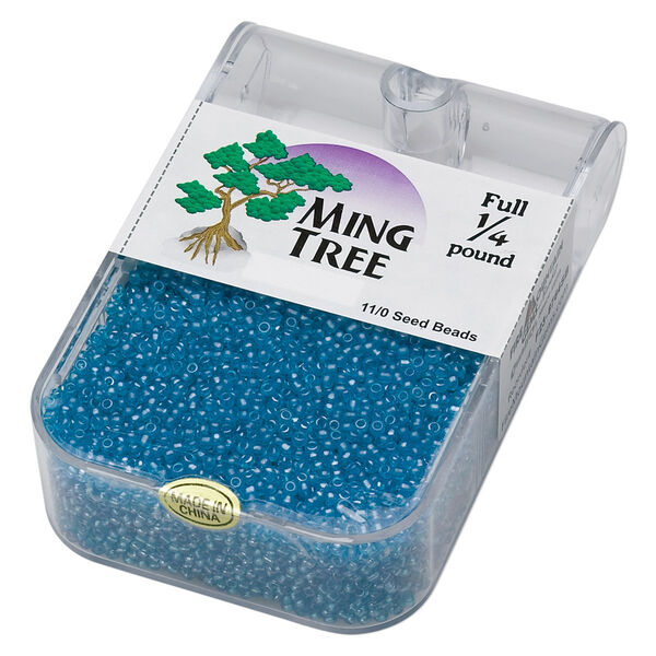 Seed bead, Ming Tree™, glass, pkg/1/4 pound, #11 round, translucent luster royal blue. image number 0