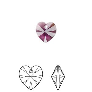 Drop 4pk amethyst, Crystal Passions® 10mm pendant heart 6228