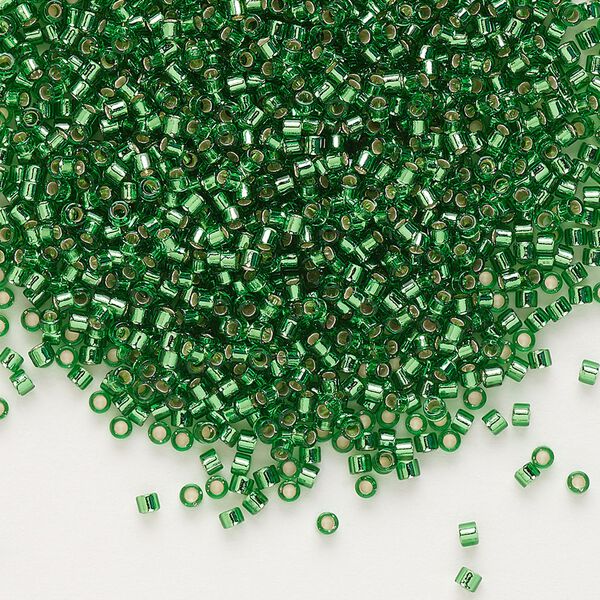 Seed bead, Delica®, glass, pkg/250g, #11 round, transparent silver-lined green (DB-0046). image number 0