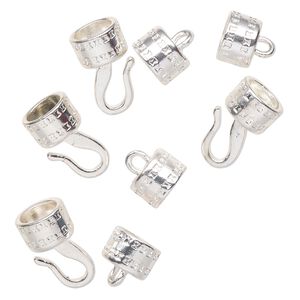 Clasp, hook-and-eye, silver-finished "pewter" (zinc-based alloy), 34x13.5mm with glue-in ends, 10mm inside diameter. Sold per pkg of 4.