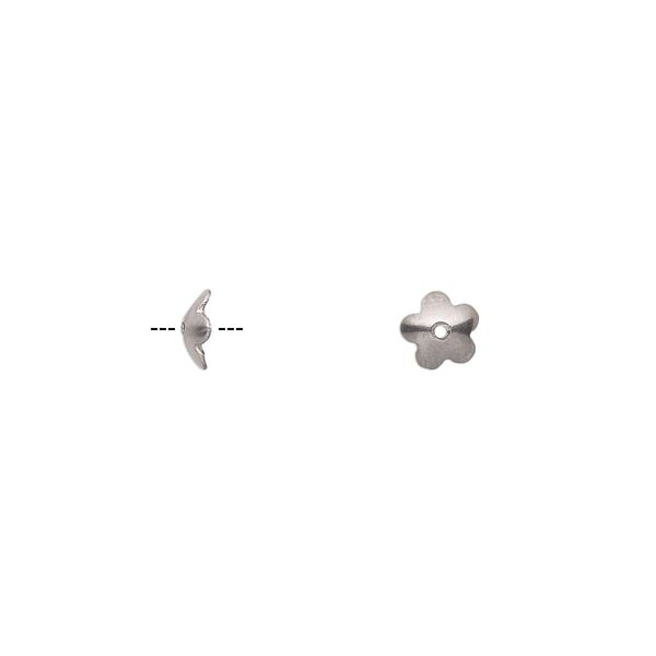 Bead cap, stainless steel, 6x2mm flower, fits 4-5mm bead. Sold per pkg of 20. image number 0